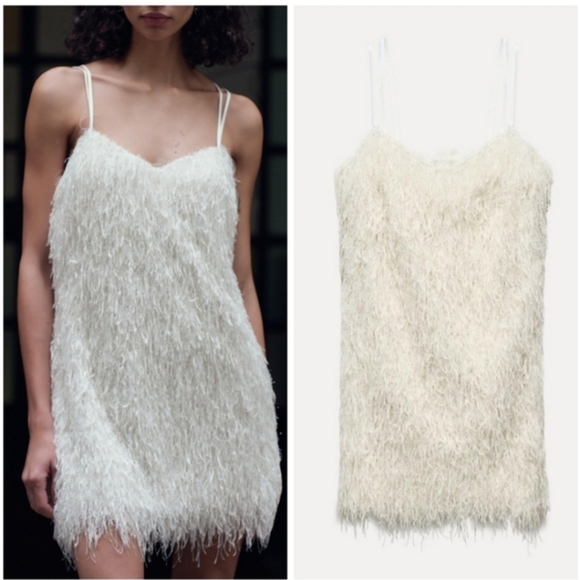Zara Fringe Mini Dress White Size M - Picture 12 of 16